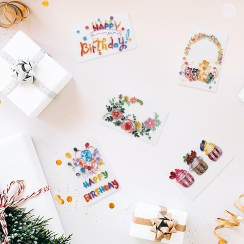 WEBEEDY 20 Sets Handmade DIY Greeting Card Kits Birthday Theme Quilling Card Kit with Paper Quilling Strips Tools DIY Happy Birthday Congratulation Cards for Friends Families and Colleagues - Image 6