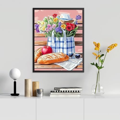 RICUVED Flowers Paint by Numbers for Adults, Bench Paint by Numbers Kit for Adults Beginners, Bread DIY Acrylic Pink Oil Painting on Canvas Easy for Gift Home Wall Decor 16x20 Inch - Image 6