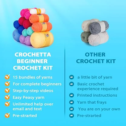 Crochetta Crochet Kit for Beginners, Crochet Kit Step-by-Step Video Tutorials, Crochet Starter Kit Learn to Crochet Kits for Adults Kids Beginners, Jumbo 3 Colorful Octopus Familly (40%+ Yarn Content) - Image 5