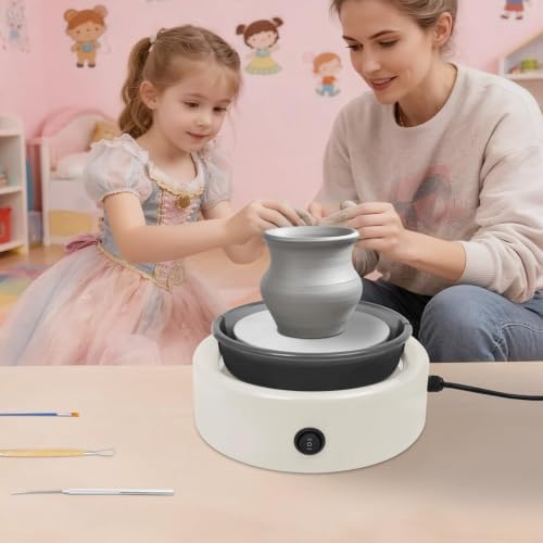 Mini Pottery Wheel Machine Complete Set, Ceramic Machine with Pedal Speed 0-160rpm, Splash-Proof Bowl, Low Noise, Removable Turntable and Splash Guard Bowl for Home Craft Room White - Image 4