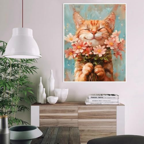 DIY Cat and Flower Paint by Numbers Kits for Adults, Painting by Numbers for Adult & Beginner on Canvas, Animal Oil Painting Kits Perfect for Home Decoration 16x20 Inch - Image 4