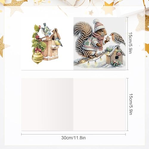 antor 6-Pack Squirrel Christmas Diamond Painting Cards – DIY Diamond Art Greeting Card Kit with Envelopes, Holiday Rhinestone Craft for Adults - Image 2