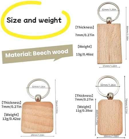 50PCS Wood Engraving Blanks Key Chain，Wood Keychain Blanks，Assorted Unfinished Wooden Key Tag Key Ring for DIY Gift Crafts Christmas Ornaments Laser (50) - Image 3