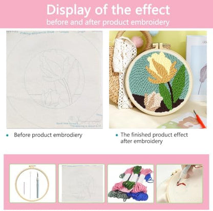 Zhenqing Lily Flower Punch Needle Embroidery Kit | 29x29cm Botanical Design with Hoop & Tools | DIY 3D Textured Wall Art for Beginners(Z95095C) - Image 6