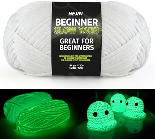 120g Glow in The Dark Yarn for Crocheting and Knitting; 120m(144yds) Yarn for Beginners with Easy-to-See Stitches; Worsted-Weight Medium #4; Yarn for Beginners Crochet Kit Making by HEJIN