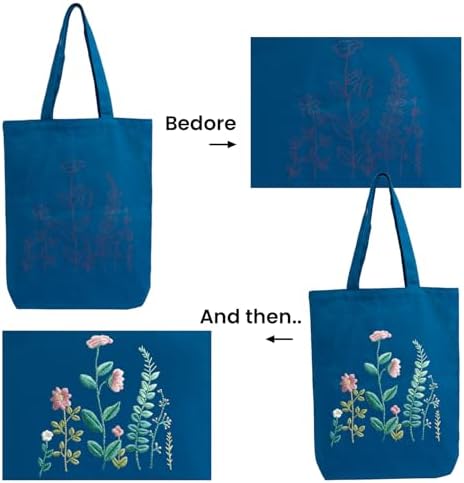CREAWONDER Canvas Tote Bag Embroidery Kit with Pattern for Beginners, Arts and DIY Embroidery Crafts Kits for Adults, Include Instructions, Embroidery Hoops, Color Threads and Tool - Image 5