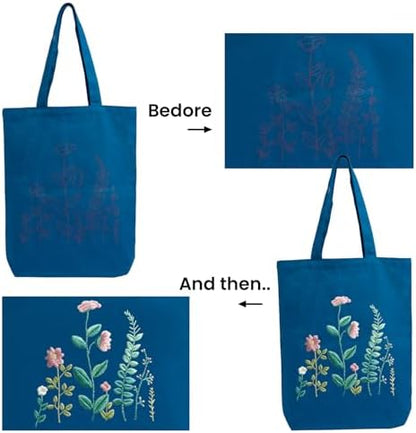 CREAWONDER Canvas Tote Bag Embroidery Kit with Pattern for Beginners, Arts and DIY Embroidery Crafts Kits for Adults, Include Instructions, Embroidery Hoops, Color Threads and Tool - Image 5