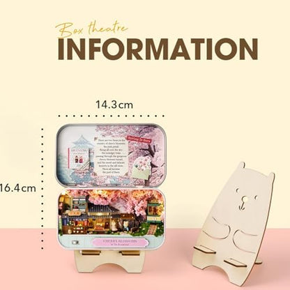 MAGQOO Miniature Dollhouse Kit Box Theater Kit Miniature Room Kit 3D DIY Wooden Doll House Kit with Furniture 1:100(Cherry Blossoms) - Image 2