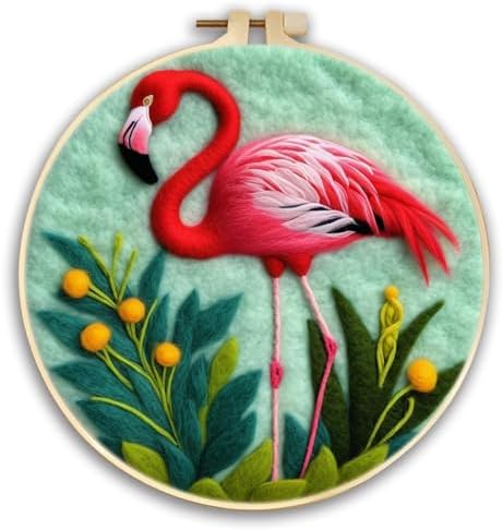 Zovylks Needle Felting Kit for Adults, 7.9 Inch Wool Felt Painting DIY Craft Set for Beginners, Needle Felt Starter Kit with Picture Frame, Foam Pad, Finger Cot (Flamingo) by Unknown