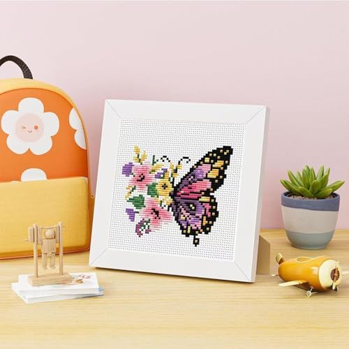 Butterfly Flower Stamped Cross Stitch Kits for Adults Beginners with Frame - Image 2