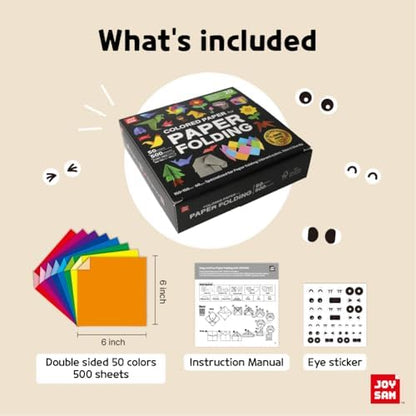 Origami Paper kit for Kids Ages 5-8 8-12, made in Korea, Double sided colored, 500 sheets, 50 Colors, 6x6 Square, DIY art craft projects, easy guide book, QR Video tutorial included - Image 4