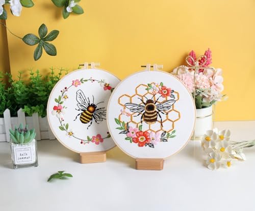 Konrisa Embroidery Kits for Adults Beginner, European Style Bees Collect Honey Stamped Embroidery Starter Kit,DIY Sewing Practice, Needlepoint Cross Stitch Kit,Set of 3 - Image 6