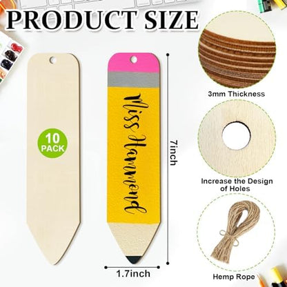 Wooden Ornaments to Paint 7 Inch, Wooden Pencil Cutouts Back to School DIY Blank Unfinished Labels Tags Crafts Teacher Appreciation Week Gifts Ornament for Student Hanging Decorations(10PCS) - Image 7