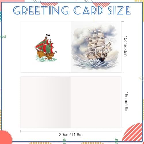 jinglinhh 12pcs Diamond Art Painting Sea Sailing Boat Greeting Cards with Envelopes, DIY Card Making Kits for Adults, Diamond Art Christmas Cards for Birthday Holiday Gifts - Image 2