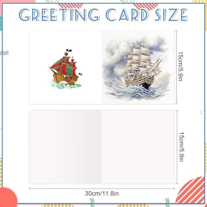 jinglinhh 12pcs Diamond Art Painting Sea Sailing Boat Greeting Cards with Envelopes, DIY Card Making Kits for Adults, Diamond Art Christmas Cards for Birthday Holiday Gifts - Image 2