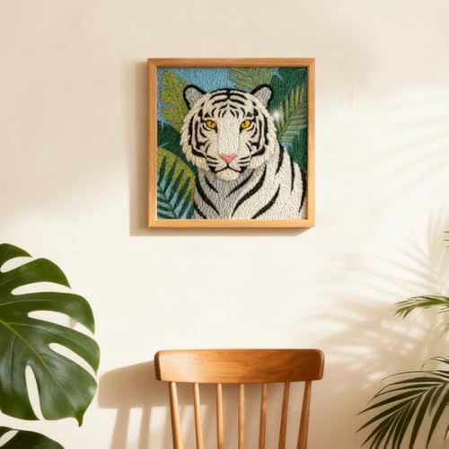 INFUNLY White Tiger Punch Needle Kits for Adults Beginners Green Leaves Needle Embroidery Starter Kit Tiger DIY Punch Needles Kit with Instruction Needles Fabric for Art Craft Festival Gift Home Decor - Image 4
