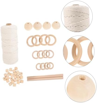 Holibanna 1Set Complete DIY Macrame Kit for Adults with Cotton Rope Wood Beads Rings and Sticks Hand-Woven Macrame Tapestry Material for Wall Art Decoration and Craft Projects - Image 7