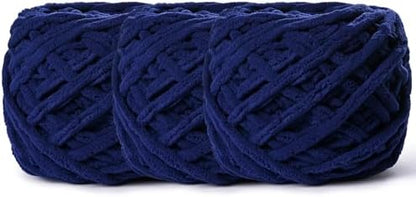 3 Pack Plush Chenille Chunky Yarn 100g (49.2yd) - Fluffy Velvet Yarn Crochet for Blanket Knitting and Crocheting - Baby Yarns for Crocheting Soft - Amigurumi Yarns (3 Navy Blue) by OMoiut