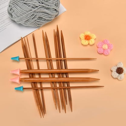 Double Pointed Knitting Needles Set,75 Pcs Wooden Bamboo Knitting Needles Kit,15 Sizes from 2.0mm-10.0mm,with Small Tools,Straight Wood Needles for Beginners,Making Sweater,Scarf,Sock,Weave - Image 4