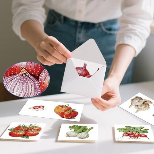 Tontut 6pcs Diamond Painting Kit Greeting Card, Onion Vegetable 5D DIY Diamond Handmade Holiday Greeting Card with Envelope, Christmas Gift Congratulation - Image 5