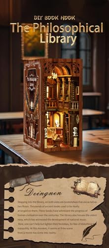 Philosophical Library Book Nook DIY Kit - 3D Wooden Bookshelf Insert with LED Lights, Vintage Study Room Decor for Adult - Image 2