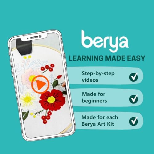 BERYA Embroidery Kit for Beginners, Flowers and Leaves Embroidery Practice Kit, Hand Floral Embroidery Starter Kit for Adults with Video Step by Step Instructions, Hoops, Threads and Needles (BEF011) - Image 5
