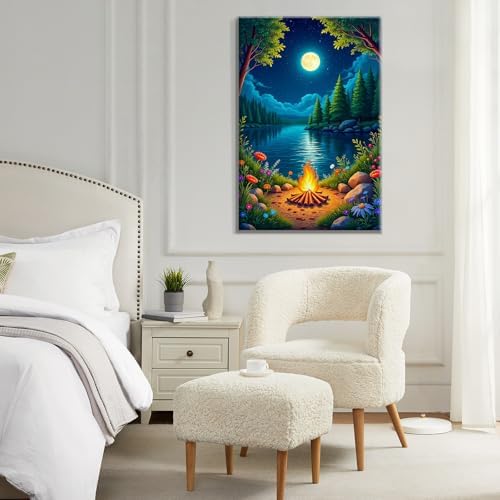 ATDMS Landscape Paint by Numbers Kit for Adults with Frame Moon Paint by Number with Easel Lake Adult Paint by Number Kits Framed Canvas DIY Oil Painting by Numbers for Gift Home Wall Decor 8x12 Inch - Image 5