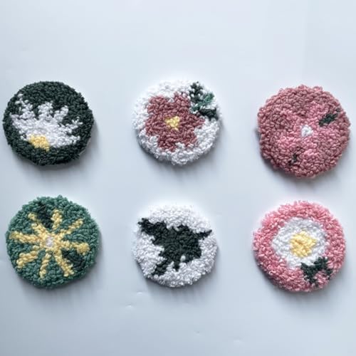 Avtytsda 6PCS Punch Needle Coaster Kit,Easy Punch Needle DIY Embroidery Set with Tools, Yarns, Hoop, Instructions Easy for Beginners, Kids, Adults, Handmade Gift and Decoration (Flower) by Avtytsda