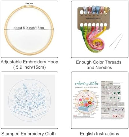 Louise Maelys Floral & Book Embroidery Kit for Beginners DIY Craft Kit - Image 2