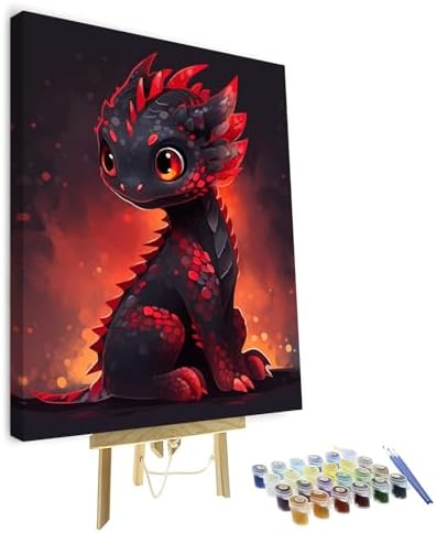 TUMOVO Paint by Numbers Cute Little Baby Dragon DIY Paint by Numbers Kit for Adults and Kids DIY Canvas Painting by Numbers Watercolor Oil Painting Acrylic Painting Arts and Craft Framed 16x20 Inch by TUMOVO