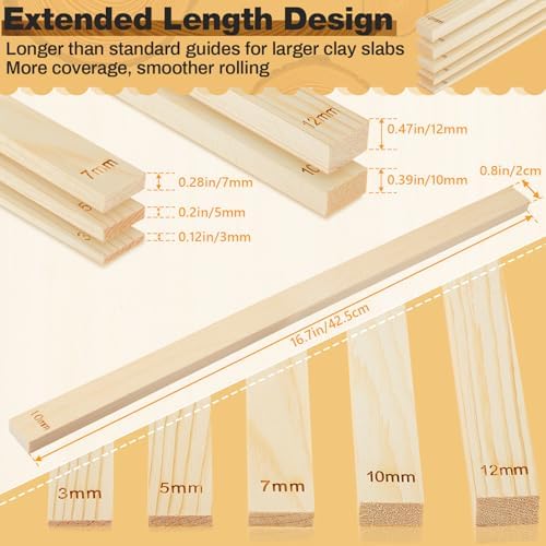 Sasylvia 10 Pcs Clay Pottery Rolling Pin Guides,5 Size Lengthen,Wood Color - Image 2