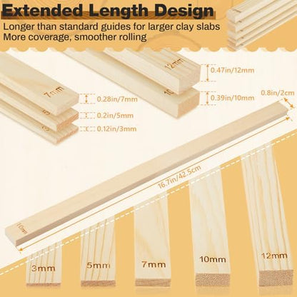 Sasylvia 10 Pcs Clay Pottery Rolling Pin Guides,5 Size Lengthen,Wood Color - Image 2