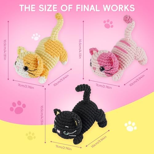 Crochet Kit for Beginners, 3-Pack cat Animal Kits for Adults, Amigurumi Set - Image 5