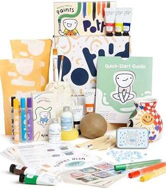 Pott'd Deluxe Edition Air Dry Clay at-Home Pottery Kit for Beginners Including Tools, Paints, Brushes, Varnish Seal, Instruction and Inspo Guide, Paint Pens, Pottery Stamps by Pottd