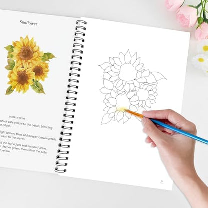 Watercolor Workbooks for Adults Beginners & Teens, 16 Colors 15 Beautiful Paintings, Pre-Outlined Designs, Easy Watercolor Art Book（Protea） - Image 7