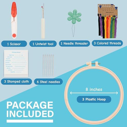 Beginner Embroidery Kit – Learn 28 Stitches – DIY Embroidery Set with 3 Hoops, Stamped Patterns, Needles, Scissors, Thread – Complete Cross Stitch Kit for Adults, Teens, Beginners & Crafters - Image 5