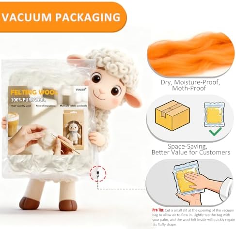 3.4oz Needle Felting Wool Sun Orange for DIY Needle Craft Enthusiasts - Image 6