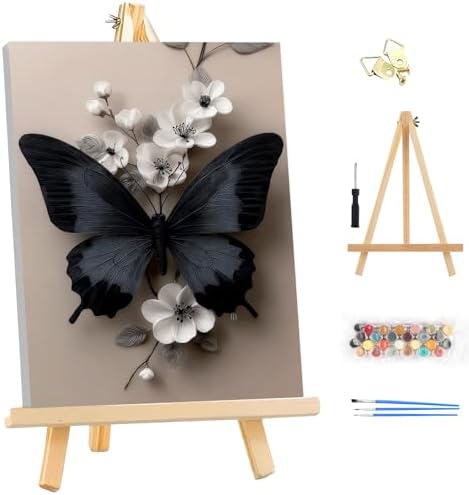 EOBROMD Framed Paint by Numbers Kits for Adults with Wooden Easel, Butterfly DIY Paint by Numbers for Adults Beginner, Painting on Stretched Canvas, Oil Painting Kits for Home Decor Gift 10x14 Inch by EOBROMD