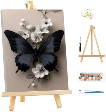 EOBROMD Framed Paint by Numbers Kits for Adults with Wooden Easel, Butterfly DIY Paint by Numbers for Adults Beginner, Painting on Stretched Canvas, Oil Painting Kits for Home Decor Gift 10x14 Inch by EOBROMD