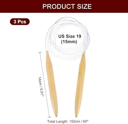 HARFINGTON 3Pcs US Size 19 (15 mm) Circular Knitting Needles, 60 Inch / 152 cm Round Wooden Needle for Handmade Projects DIY Knitting Blankets Socks Hats Sweaters - Image 2
