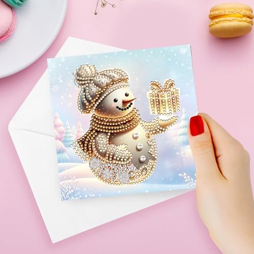 Diamond Art Christmas Cards Kit, 6PCS DIY Diamond Painting Christmas Cards with Envelopes, 5D Diamond Dot Greeting Cards for Adults, Xmas Card for Holiday Crafting Gifts (Colorful Christmas Snowman) - Image 3