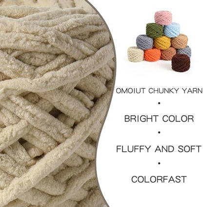 3 Pack Plush Chenille Chunky Yarn 100g (49.2yd) - Fluffy Velvet Yarn Crochet for Blanket Knitting and Crocheting - Baby Yarns for Crocheting Soft - Amigurumi Yarns (Beige) - Image 2
