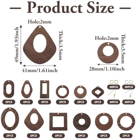 24Pcs Geometry Wooden Earring Charms Wood Earring Blanks Pendants Flat Round Oval Square with Jump Rings for Boho Earring DIY Jewelry Making - Image 3