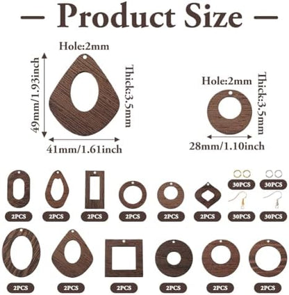 24Pcs Geometry Wooden Earring Charms Wood Earring Blanks Pendants Flat Round Oval Square with Jump Rings for Boho Earring DIY Jewelry Making - Image 3