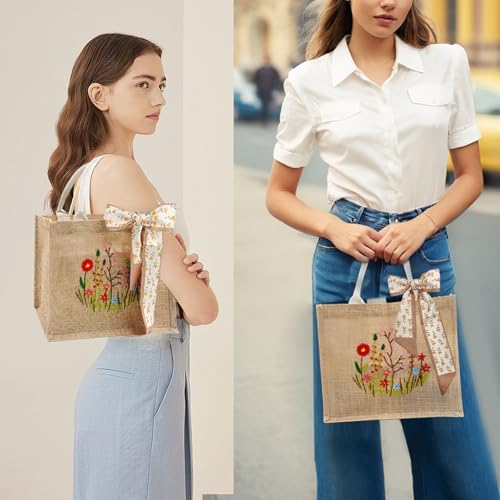 SNAIL GARDEN Linen Tote Bag DIY Embroidery Kit for Beginners with Scarf, Printed Cross Stitch Craft Kit with Thread, Needle & Guide – Reusable Grocery Bag for Women - Image 6