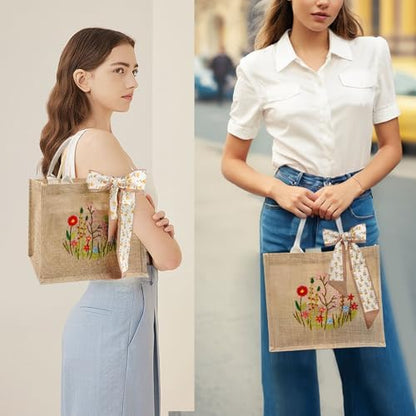SNAIL GARDEN Linen Tote Bag DIY Embroidery Kit for Beginners with Scarf, Printed Cross Stitch Craft Kit with Thread, Needle & Guide – Reusable Grocery Bag for Women - Image 6