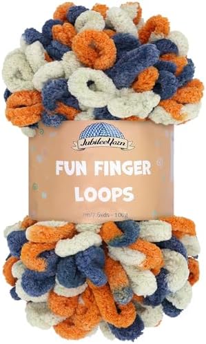 JubileeYarn Fun Finger Loops Yarn - Orange Navy Tan - 1 Skein by BambooMN