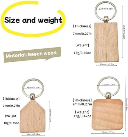YOZIEMQ 30PCS Wood Engraving Blanks Key Chain，Wood Keychain Blanks，Assorted Unfinished Wooden Key Tag Key Ring for DIY Gift Crafts Christmas Ornaments Laser (30) - Image 4