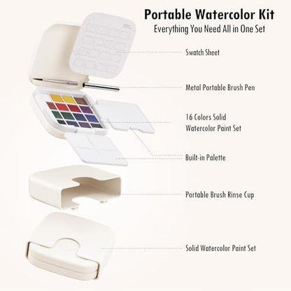 Mini Watercolor Paint Set, Compact Travel Art Kit with 16 Colors - Image 2
