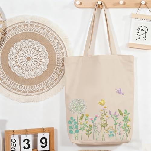 CREAWONDER Canvas Tote Bag Embroidery Kit with Pattern for Beginners, Arts and DIY Embroidery Crafts Kits for Adults, Include Instructions, Embroidery Hoops, Color Threads and Tool - Image 7